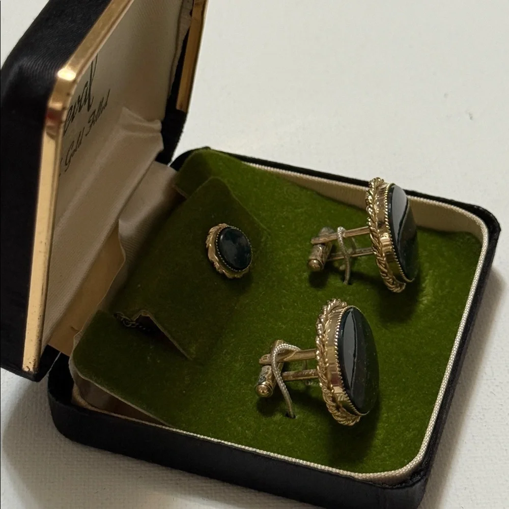 Steval 1/20 12K Gold Filled Cufflinks Jewelry Set preowned built w/original box